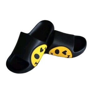 Smiley Slides Black/Yellow Sandal Shoes sz EU 35-36 US 3 Boys NWOT